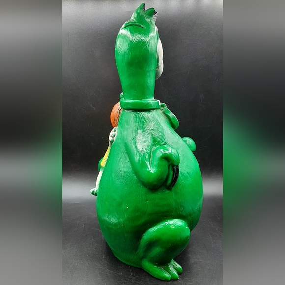 Vtg 1971 Hanna Barbera Flinstones Green Dino-Pebbles Novelty Molded Piggy Bank - Picture 4 of 9